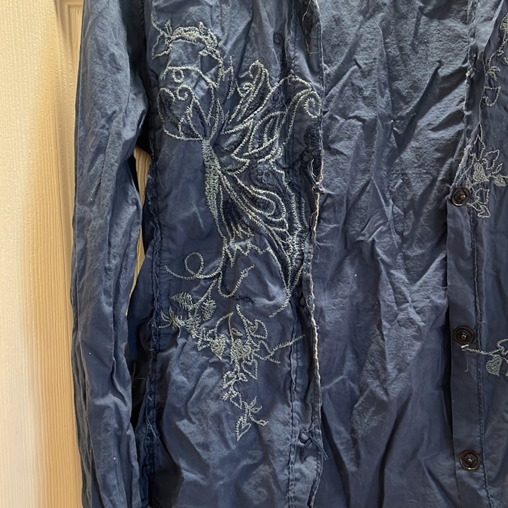 Blue Collared Floral Snap Button Down - image 3